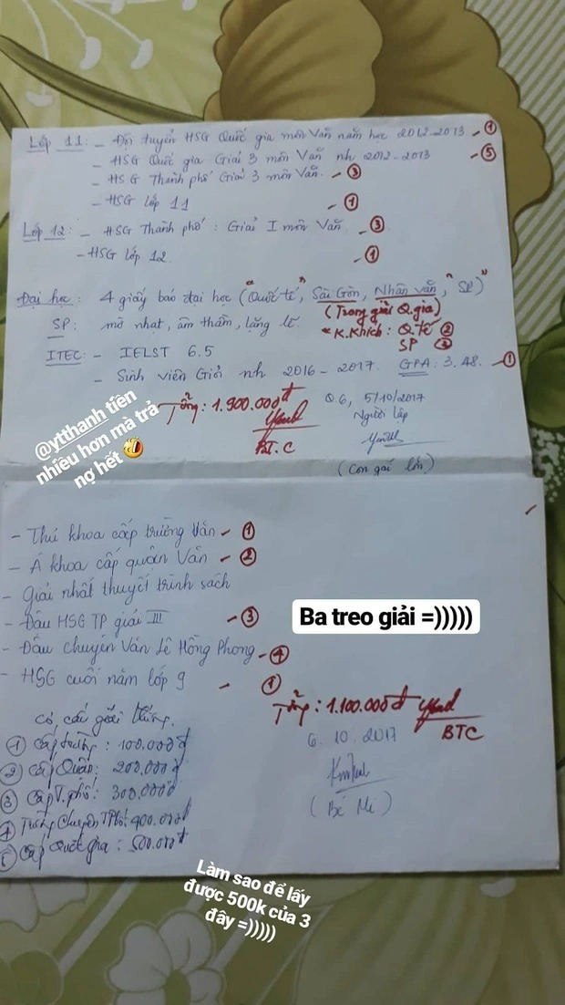 Tờ 'khen thưởng' của bố Tờ 'khen thưởng' của bố
