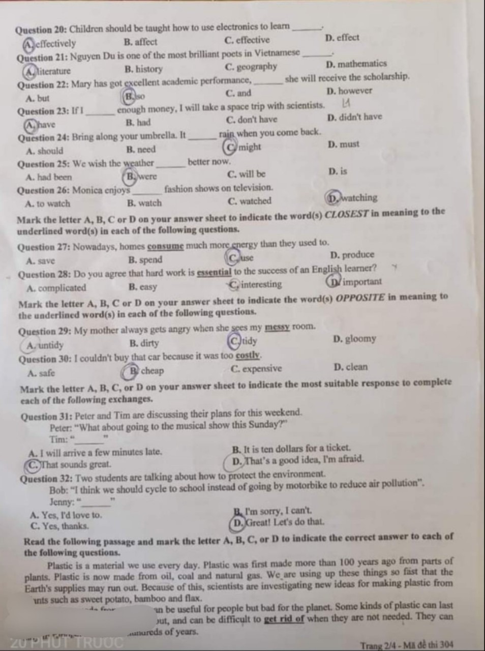 Thái Bình: Đáp án đề thi vào lớp 10 môn Tiếng anh năm 2022 - Ảnh 3
