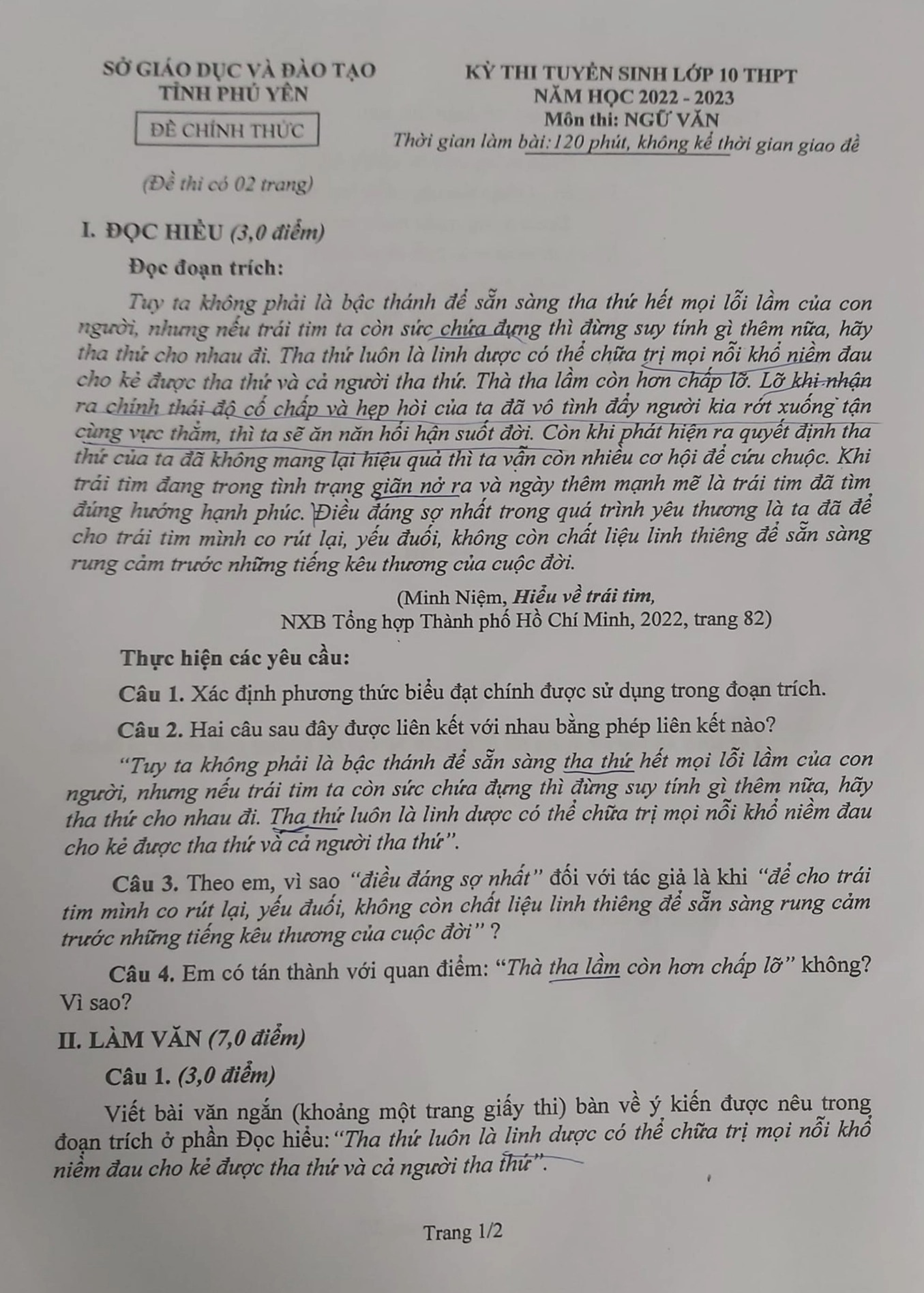 Đáp án đề thi vào lớp 10 môn Ngữ Văn tỉnh Phú Yên năm 2022 - Ảnh 5