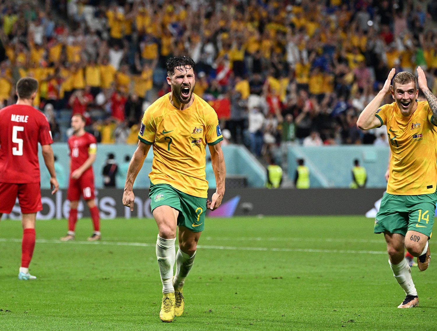 Australia đánh bại Đan Mạch để giành quyền đi tiếp. Ảnh: Internet