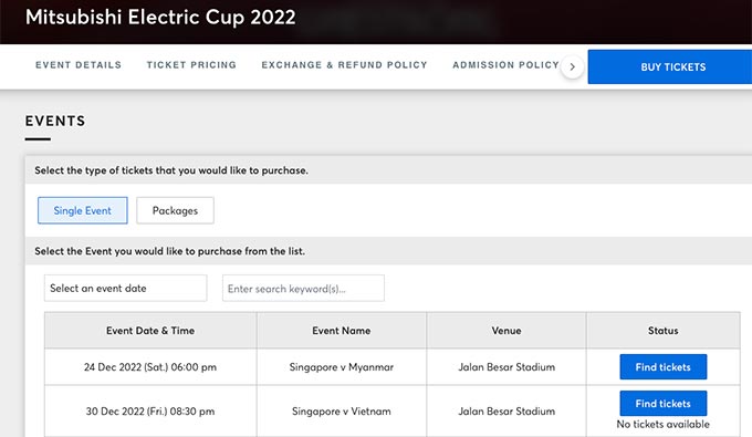 Vé trận Việt Nam - Singapore đã được bán hết. Ảnh: Internet