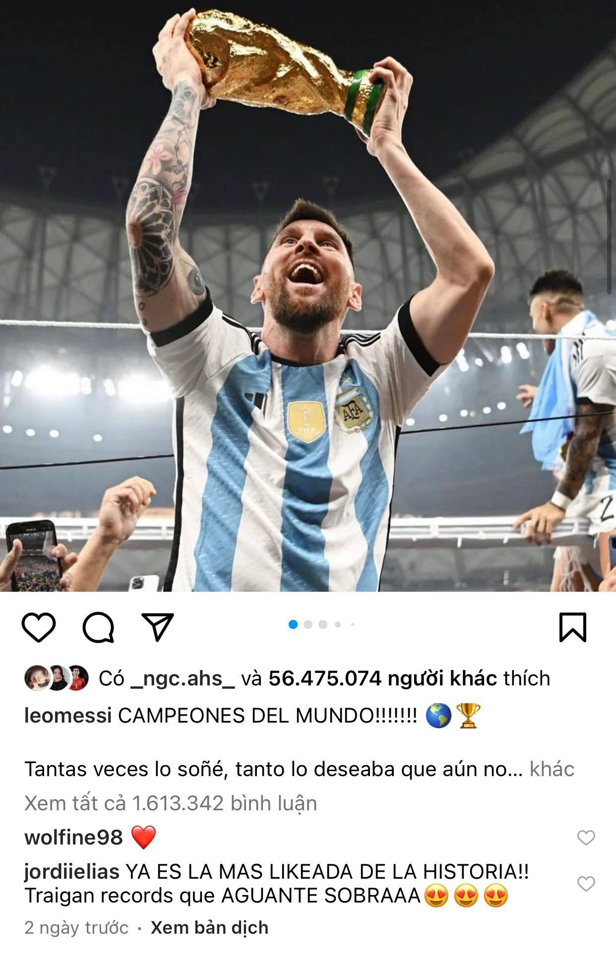 Bài post của Messi trên Instagram nhận được rất nhiều lượt tương tác. Ảnh: Instagram NV