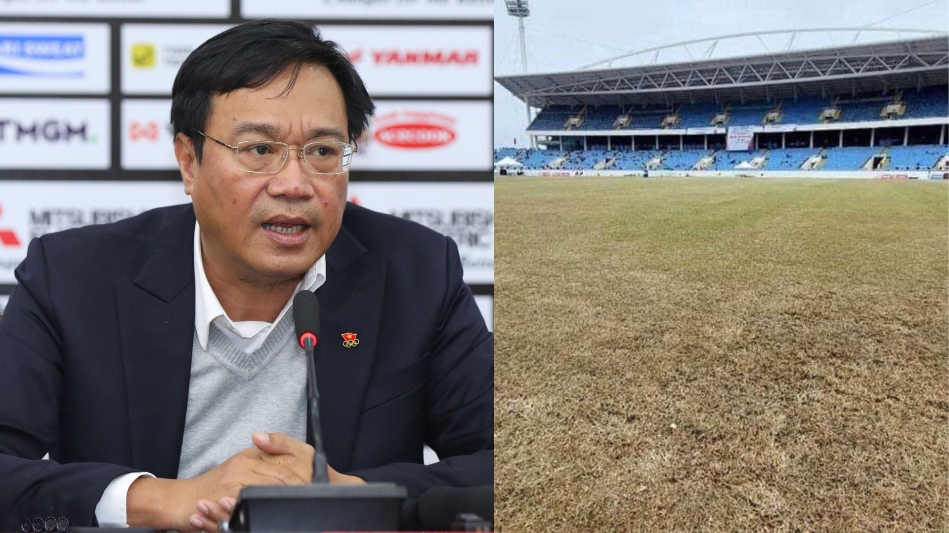 Tổng Cục trưởng Tổng cục TDTT - Đặng Hà Việt giải thích về mặt cỏ sân Mỹ Đình. Ảnh: Internet