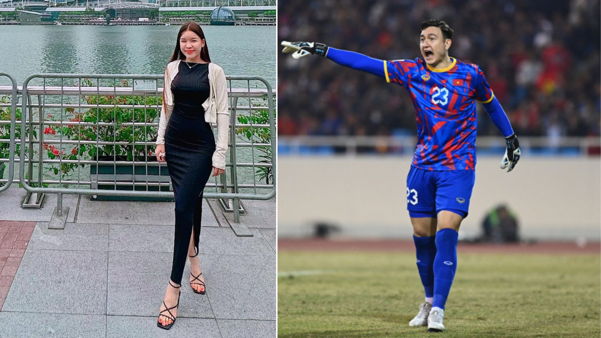 Yến Xuân bất ngờ xuất hiện tại Singapore tiếp lửa cho bạn trai Văn Lâm. Ảnh: Internet