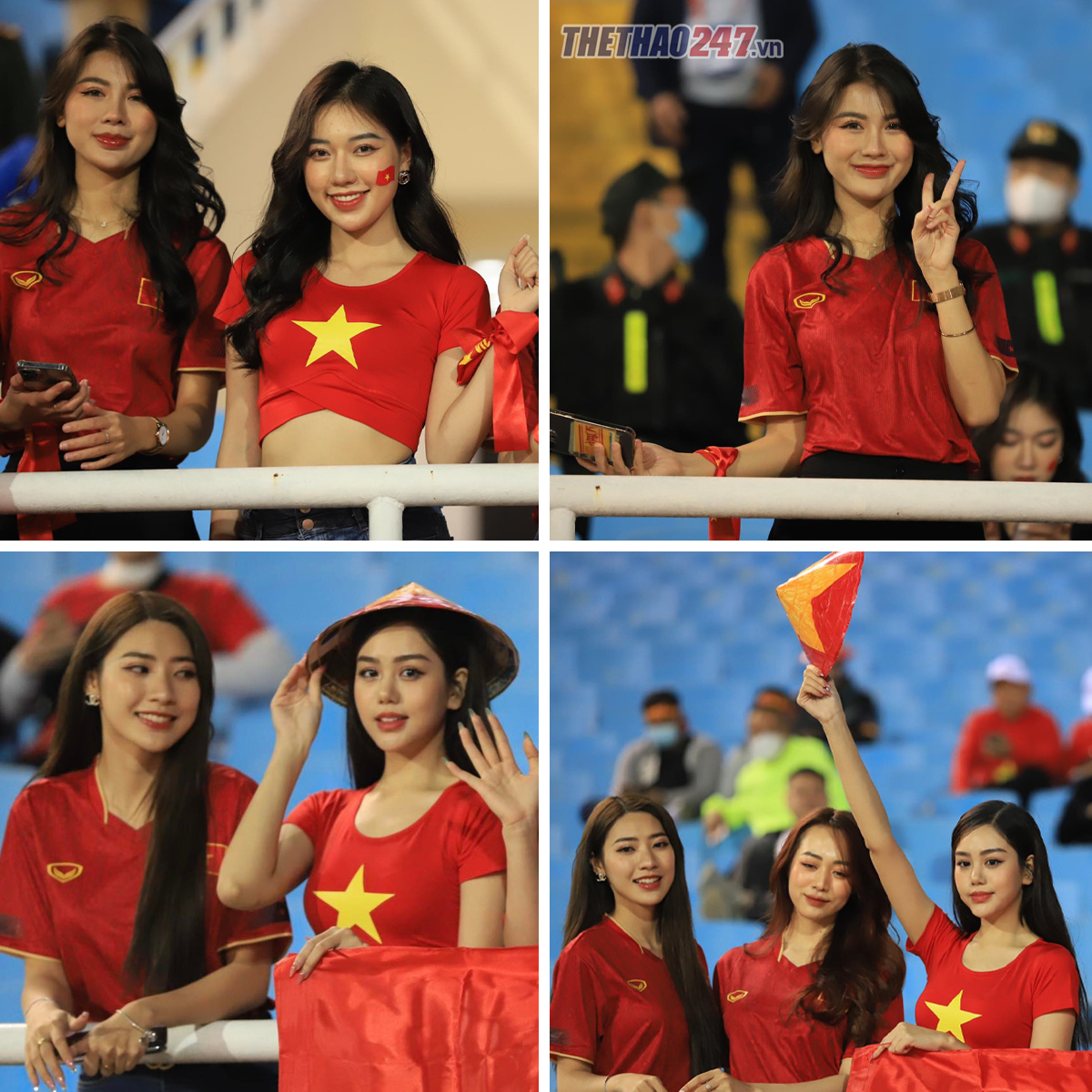 Các nữ CĐV xinh đẹp rực rỡ trên khán đài sân Mỹ Đình. Ảnh: Thethao247