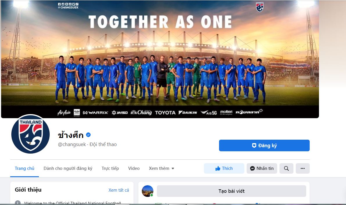 Fanpage của tuyển Thái Lan bỏ chặn người dùng Việt Nam. Ảnh: Internet