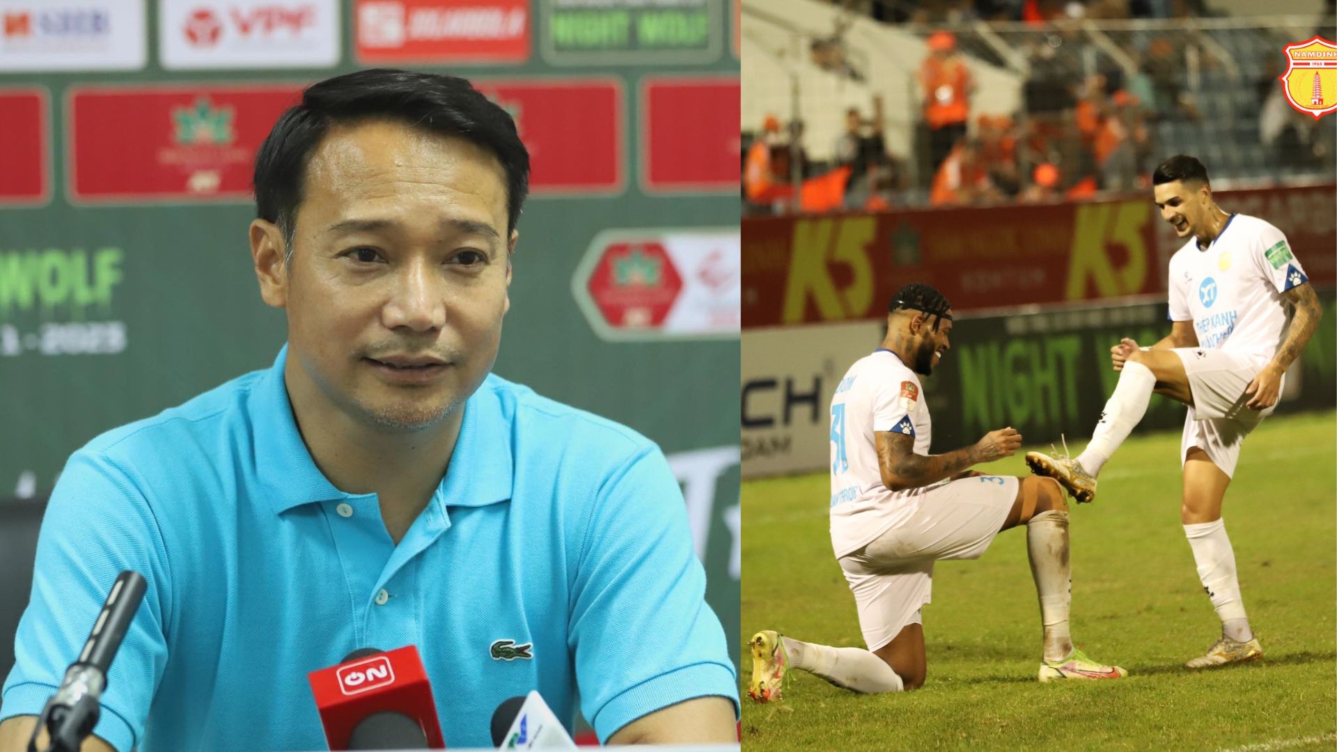 HLV Vũ Hồng Việt vẫn chưa thực sự hài lòng sau trận thắng Đà Nẵng. Ảnh: CLB Nam Định