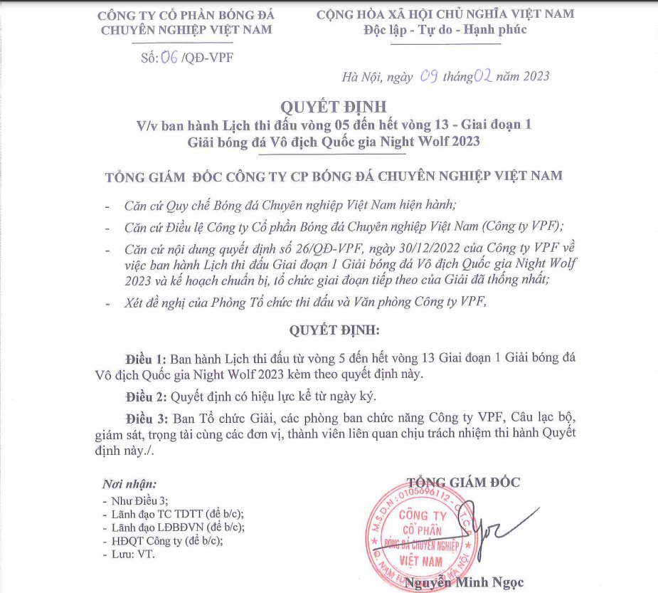 VPF công bố Lịch thi đấu Giai đoạn 1 Giải bóng đá Vô địch Quốc gia 2023 - Ảnh 1