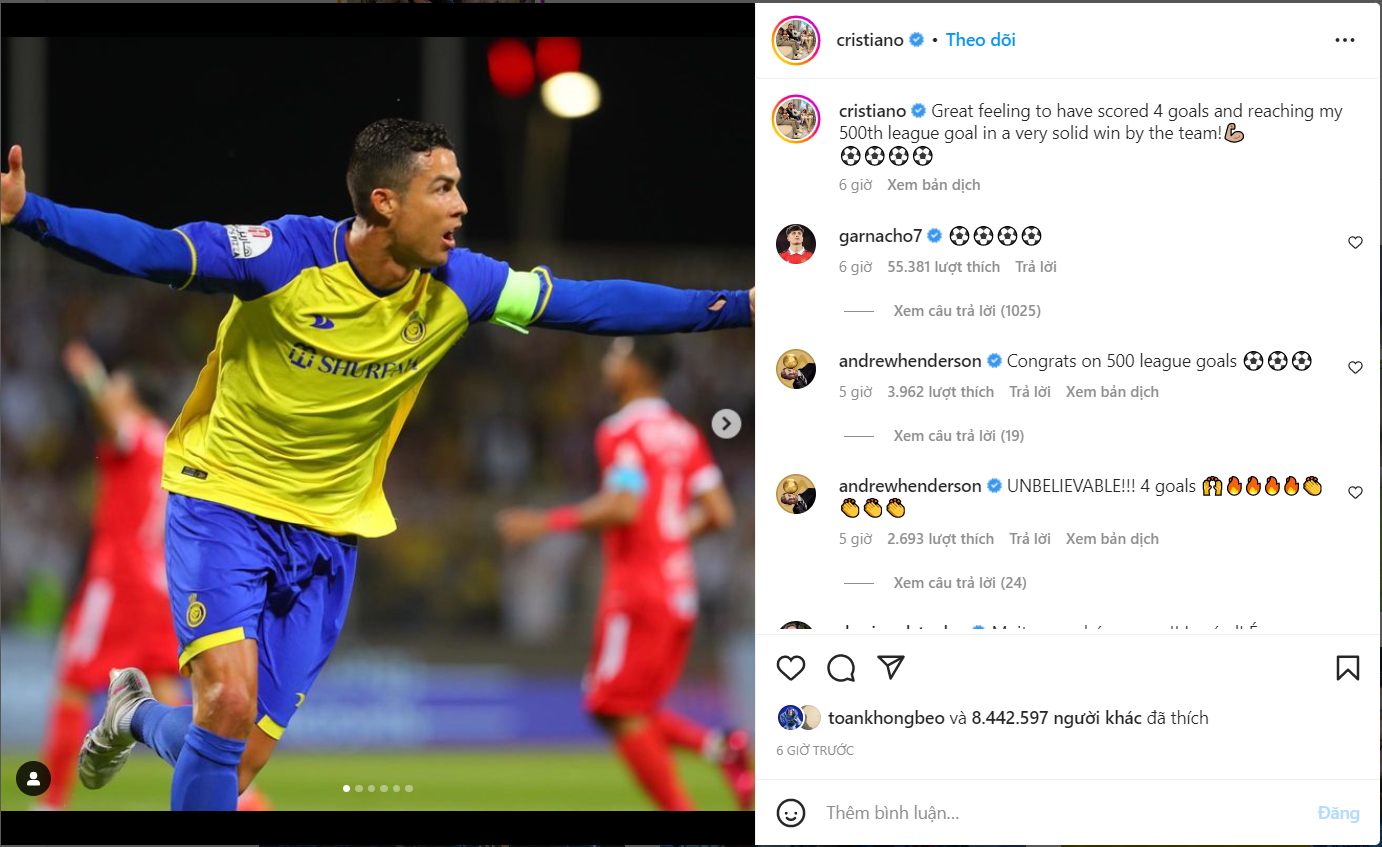 Ronaldo thể hiện sự phấn khích trên trang cá nhân. Ảnh: Instagram NV
