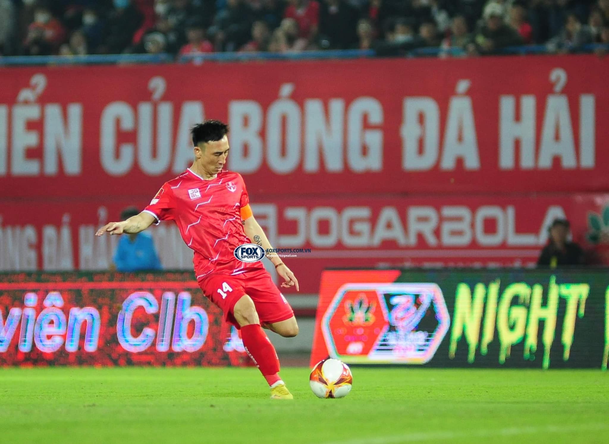 Hải Huy lập cú đúp vào lưới Hà Tĩnh. Ảnh: CLB Hải Phòng