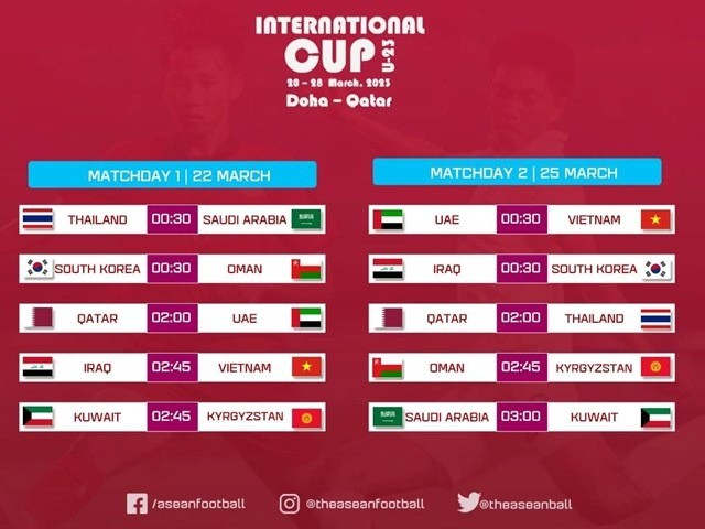 Lịch thi đấu Doha cup 2023. Ảnh: Asean Football Lịch thi đấu Doha cup 2023. Ảnh: Asean Football