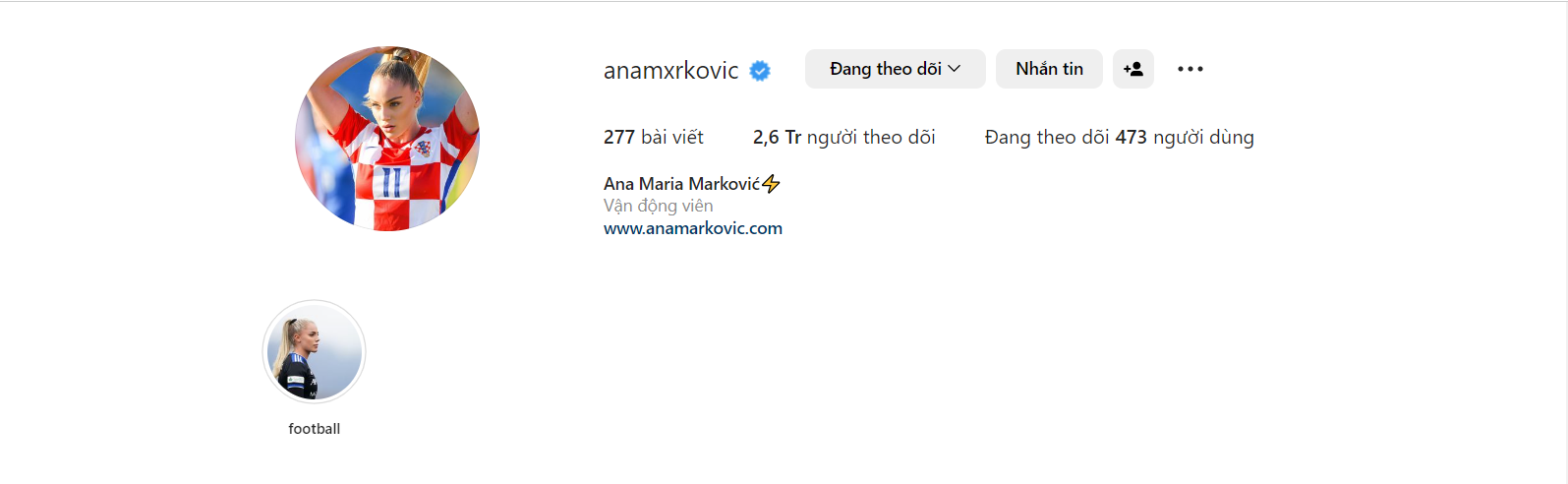 Trên Instagram Ana Markovic đã có 2,6 triệu lượt theo dõi. Ảnh: Chụp màn hình Trên Instagram Ana Markovic đã có 2,6 triệu lượt theo dõi. Ảnh: Chụp màn hình