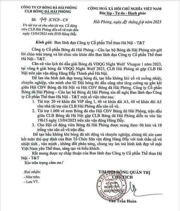 Vòng 6 V-League: Hà Nội FC 'chơi lớn', CLB Hải Phòng gửi công văn đến BTC sân Hàng Đẫy - Ảnh 2 Vòng 6 V-League: Hà Nội FC 'chơi lớn', CLB Hải Phòng gửi công văn đến BTC sân Hàng Đẫy - Ảnh 2