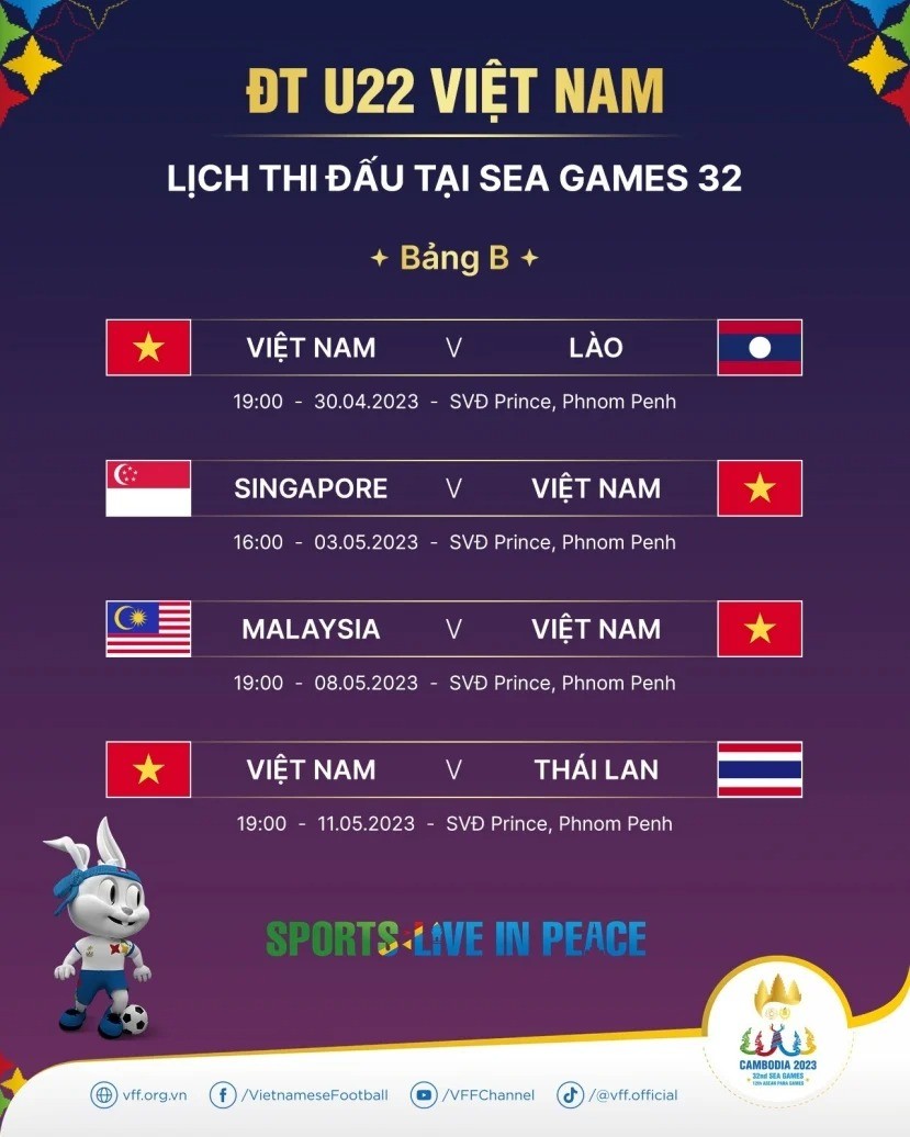 Lịch thi đấu của U22 Việt Nam tại SEA Games 32