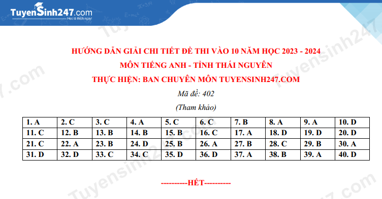 Đề thi và đáp án môn Tiếng Anh vào lớp 10 Thái Nguyên năm 2023 nhanh, chính xác nhất - Ảnh 5 Đề thi và đáp án môn Tiếng Anh vào lớp 10 Thái Nguyên năm 2023 nhanh, chính xác nhất - Ảnh 5