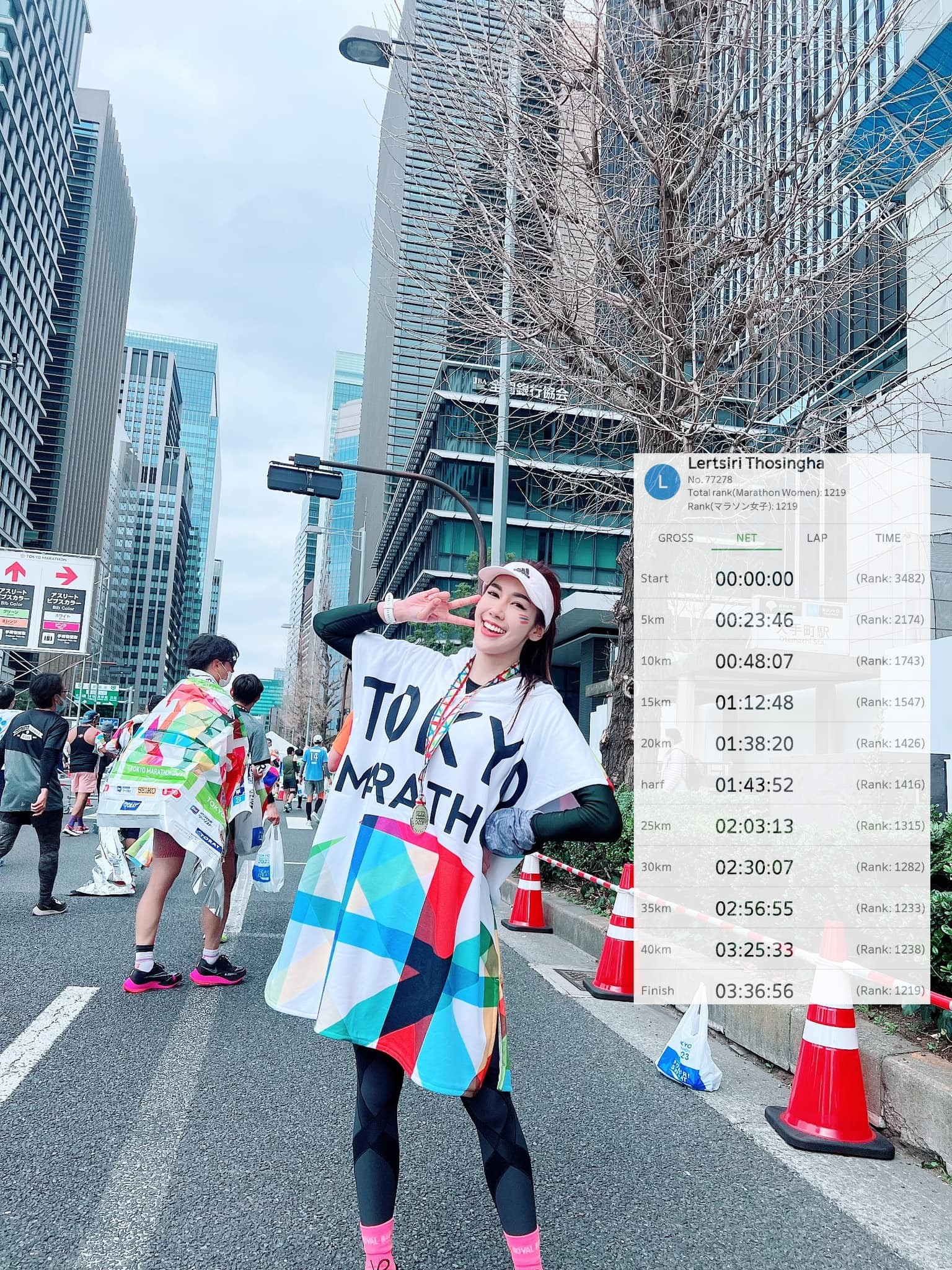 Lertsiri đã hoàn thành 27km cuộc thi chạy bộ tại giải Tokyo Marathon 2023 với thành tích 3 giờ 36 phút 56 giây