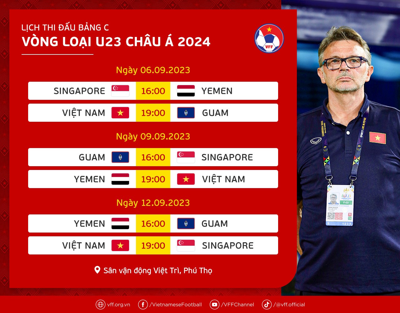 Lịch thi đấu của U23 Việt Nam tại Vòng loại U23 châu Á 2024