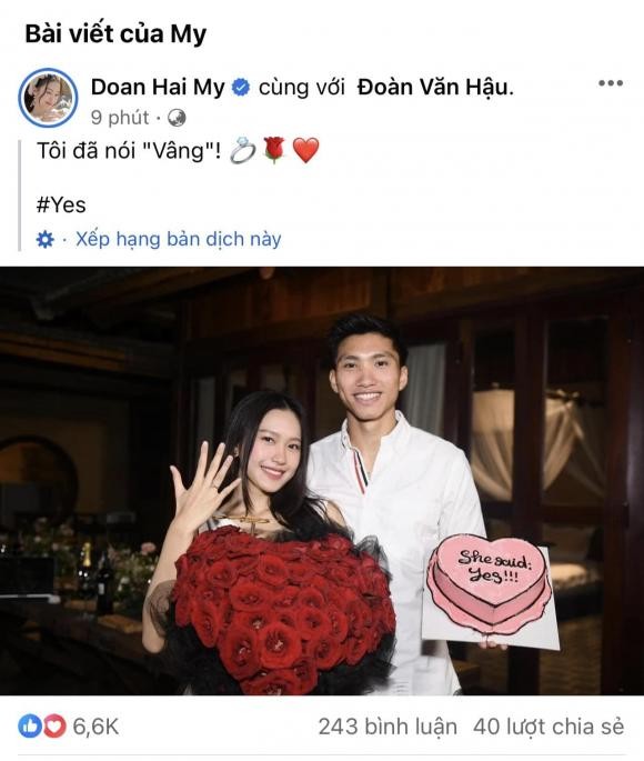 Doãn Hải My được Văn Hậu cầu hôn, fan tò mò thông tin đám cưới, sao Việt nô nức chúc mừng - Ảnh 3 Doãn Hải My được Văn Hậu cầu hôn, fan tò mò thông tin đám cưới, sao Việt nô nức chúc mừng - Ảnh 3