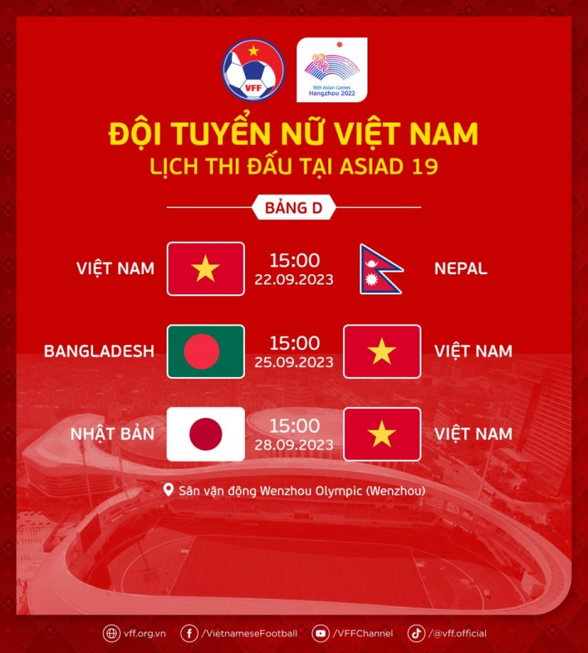 Lịch thi đấu của tuyển nữ Việt Nam tại Asiad 19 Lịch thi đấu của tuyển nữ Việt Nam tại Asiad 19