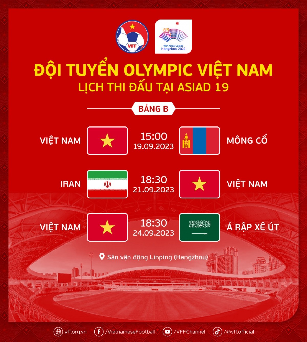 Lịch thi đấu của Olympic Việt Nam tại Asiad 19