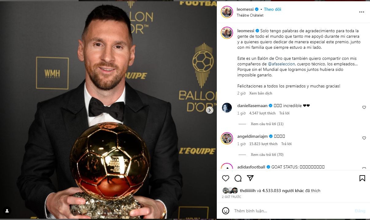 Messi có động thái trên MXH sau khi giành Quả bóng vàng 2023 - Ảnh 2 Messi có động thái trên MXH sau khi giành Quả bóng vàng 2023 - Ảnh 2