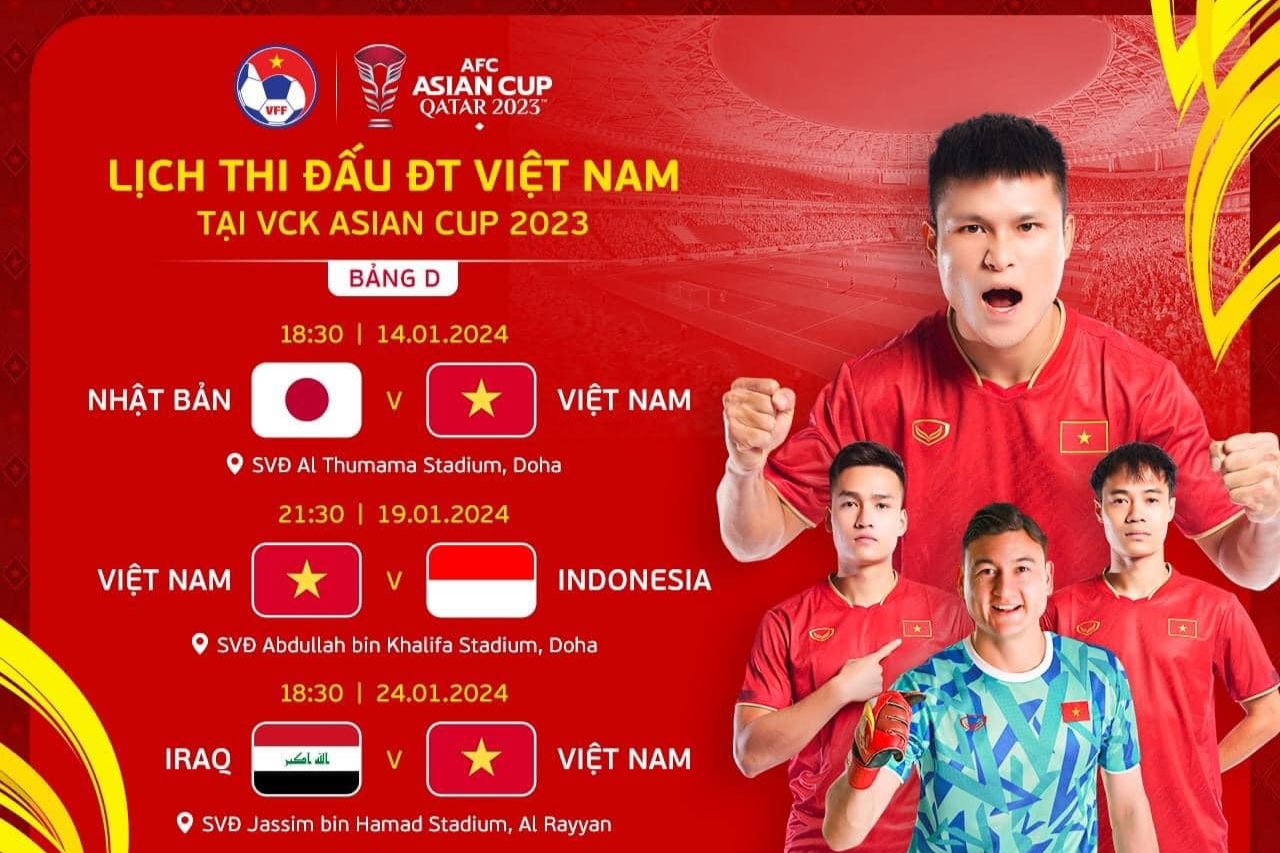 Lịch thi đấu của tuyển Việt Nam tại VCK Asian Cup 2019. Ảnh: Internet