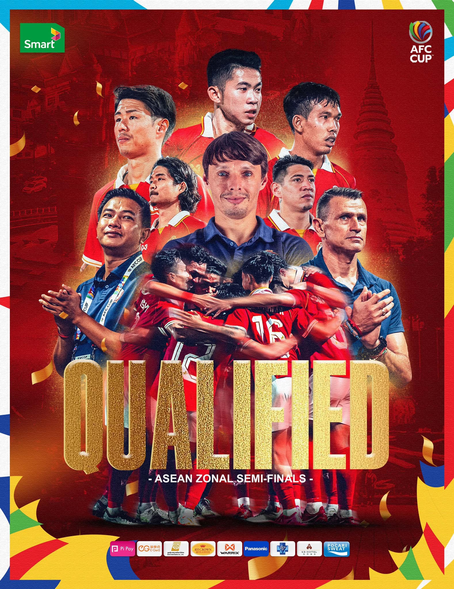 CLB Phnom Penh Crown trở thành CLB Campuchia đầu tiên vượt qua vòng bảng tại AFC Cup. Ảnh: Fanpage Phnom Penh Crown