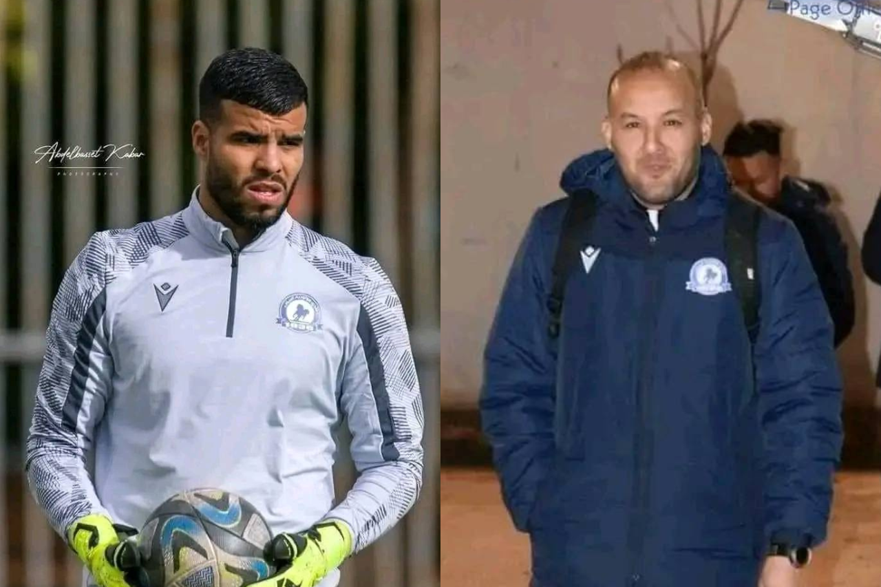 Thủ môn Zakaria Bouziani và trợ lý HLV Khalid Muftah. Ảnh: Internet