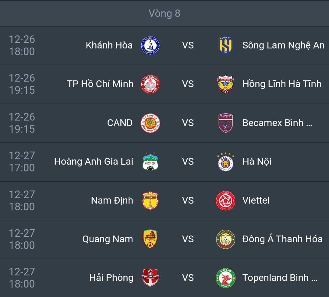 Lịch thi đấu vòng 8 V-League 2023/24. Ảnh: Internet Lịch thi đấu vòng 8 V-League 2023/24. Ảnh: Internet