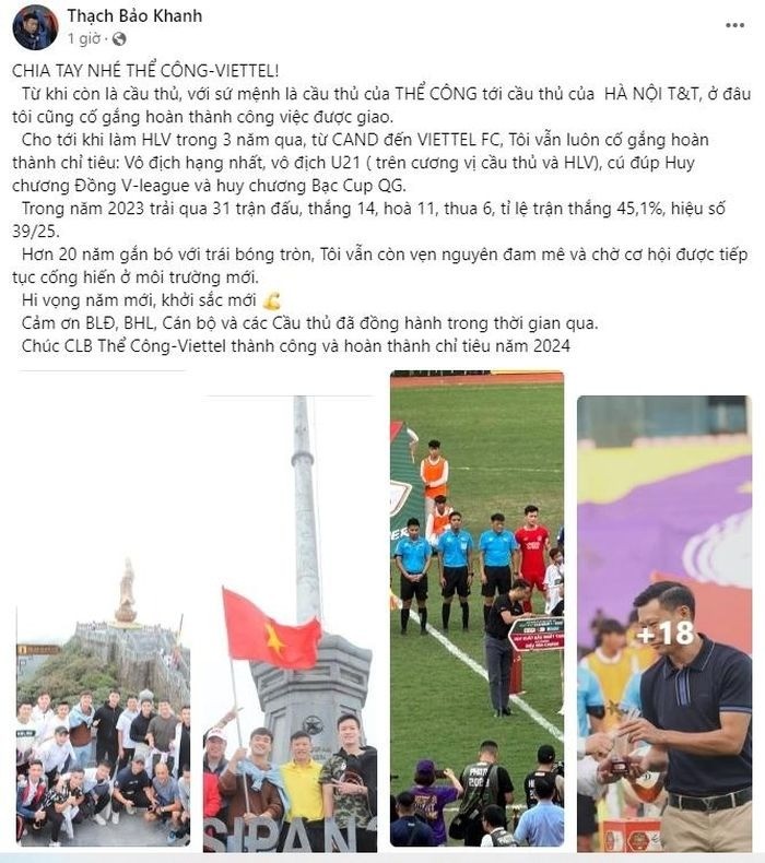 HLV Thạch Bảo Khanh chia tay CLB Thể Công-Viettel. Ảnh:Internet HLV Thạch Bảo Khanh chia tay CLB Thể Công-Viettel. Ảnh:Internet