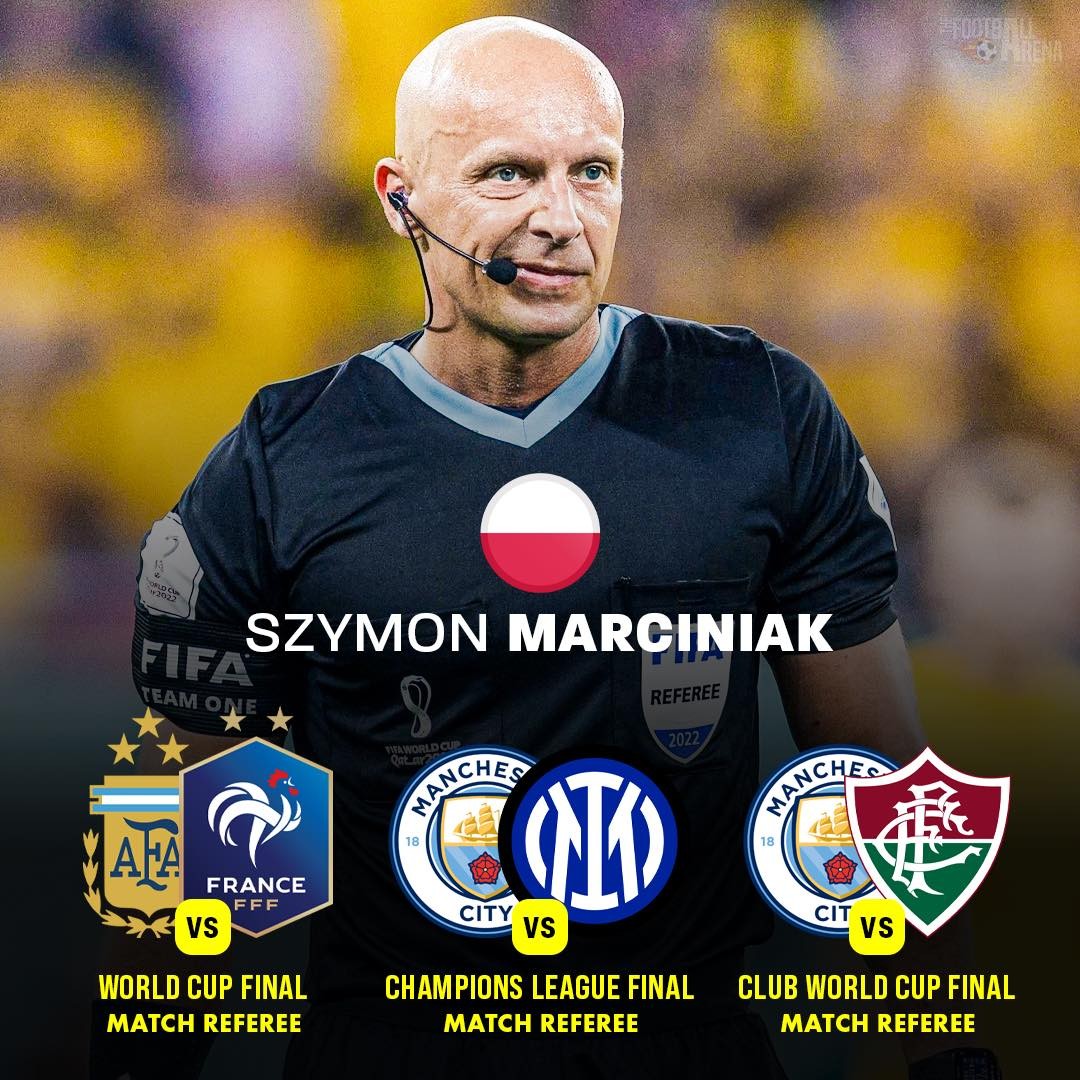 Trọng tài Szymon Marciniak được cầm còi 3 trận Chung kết lớn cấp quốc tế năm 2023