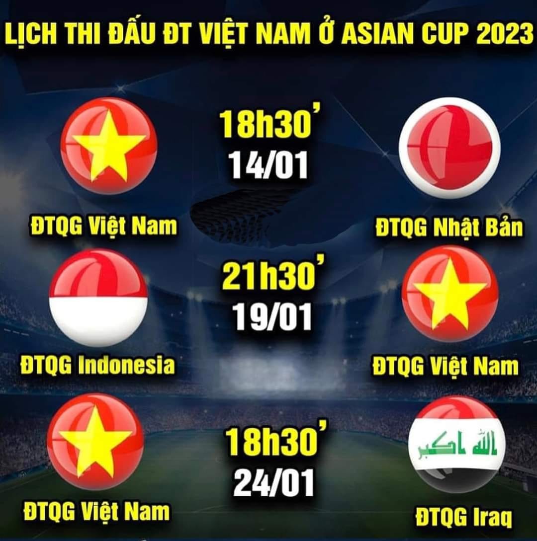 Lịch thi đấu của tuyển Việt Nam tại Asian Cup 2023. Ảnh: Internet