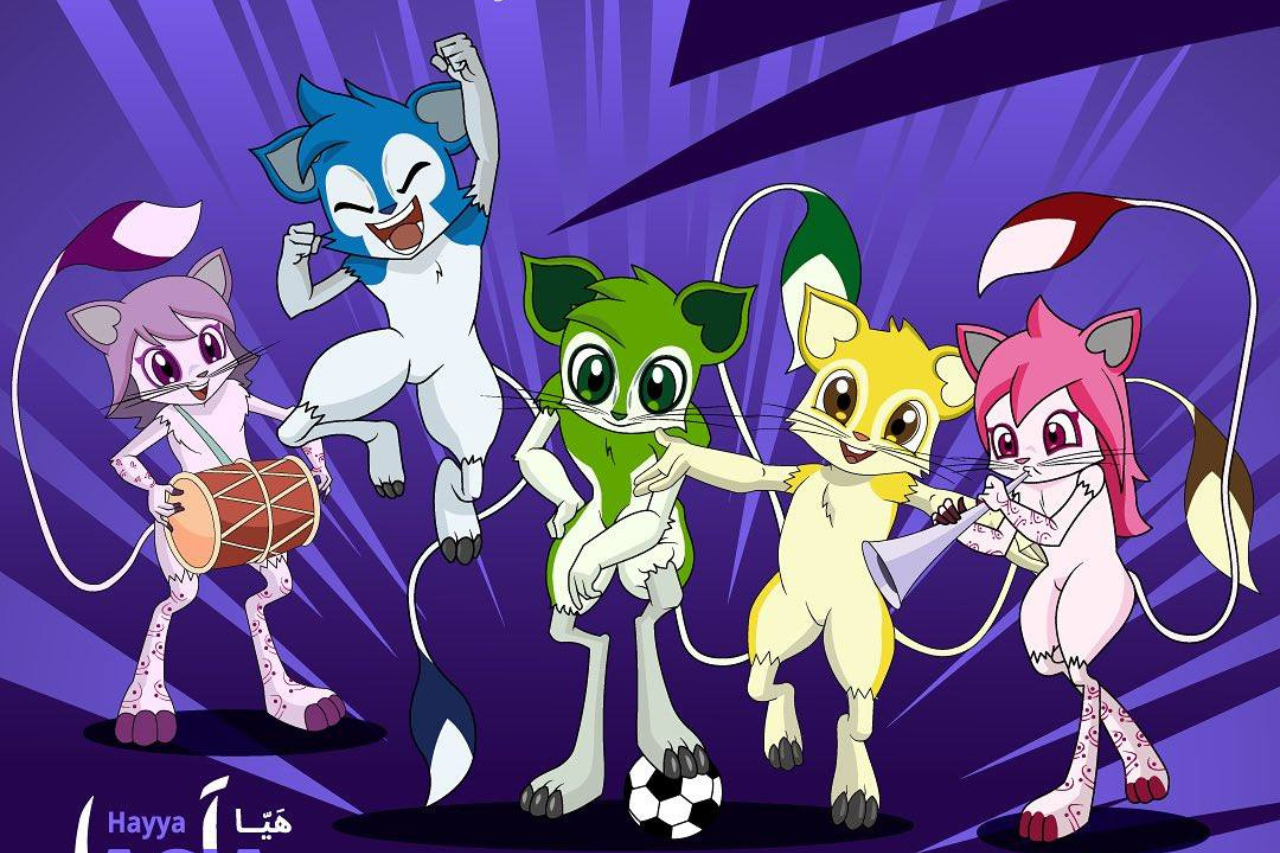 Bộ 5 linh vật của Asian Cup 2023 gồm Saboog, Tmbki, Freha, Zkriti và Traeneh. Ảnh: Internet