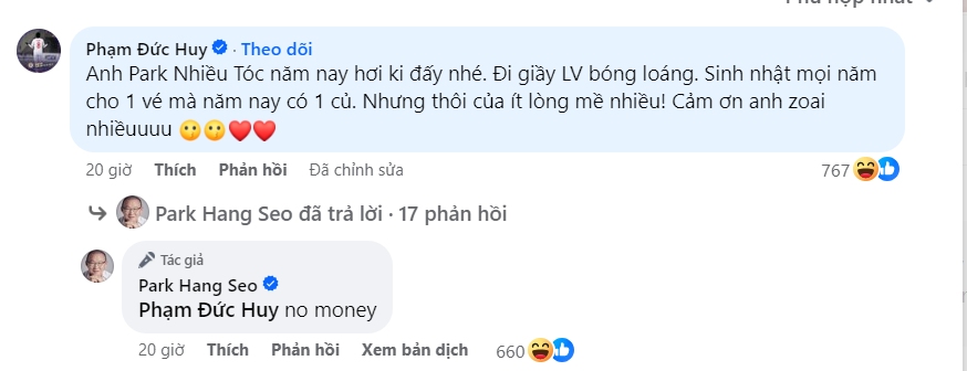 Màn tương tác giữa Đức Huy và HLV Park Hang-seo. Ảnh: Chụp màn hình Màn tương tác giữa Đức Huy và HLV Park Hang-seo. Ảnh: Chụp màn hình