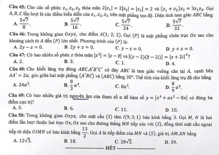 Đáp án môn Toán mã đề 103 thi tốt nghiệp THPT Quốc Gia 2022 nhanh nhất, chính xác nhất - Ảnh 5 Đáp án môn Toán mã đề 103 thi tốt nghiệp THPT Quốc Gia 2022 nhanh nhất, chính xác nhất - Ảnh 5
