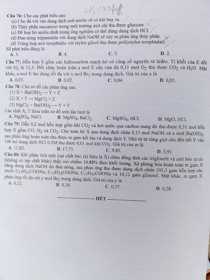 Đề thi môn Hóa học tốt nghiệp THPT 2022.