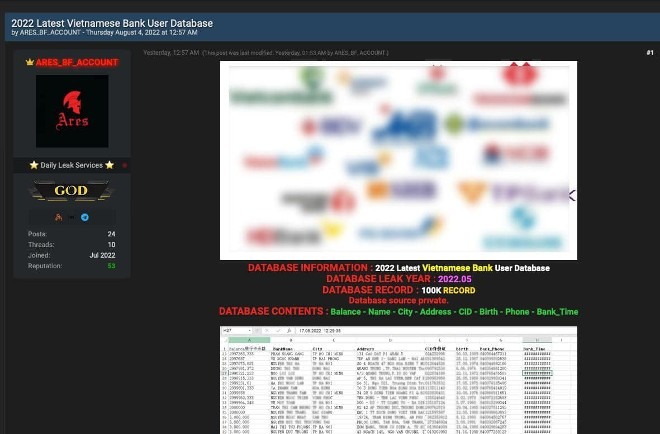 100.000 người Việt bị rao bán thông tin tài khoản ngân hàng trên mạng