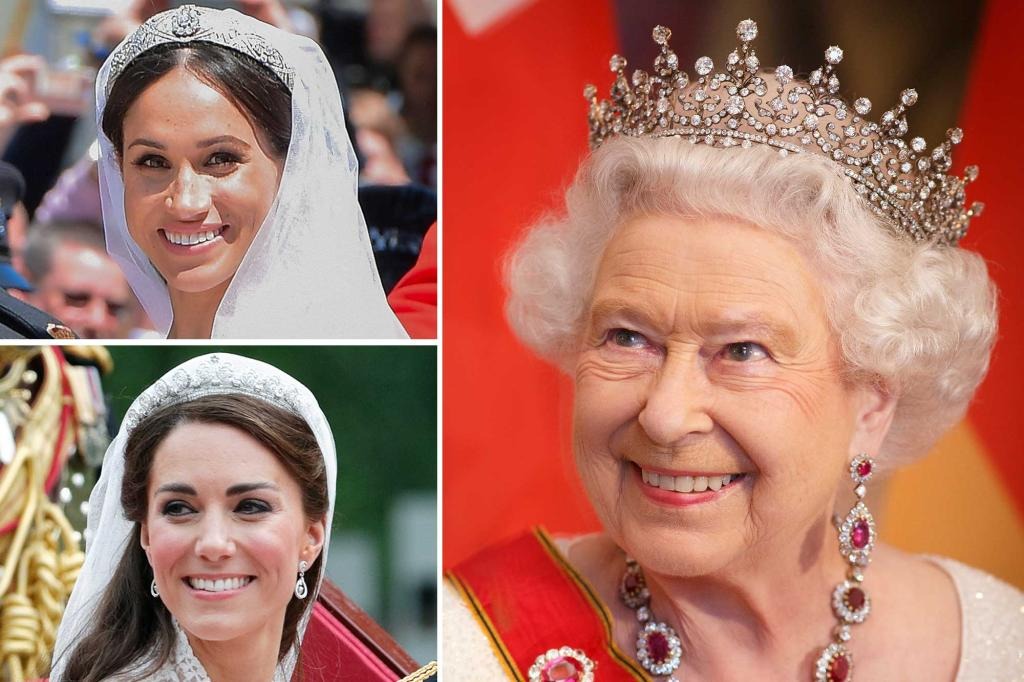 Cả 2 cô cháu dâu của nữ hoàng Elizabeth đều đeo những vương miện quý trong lễ cưới của mình.