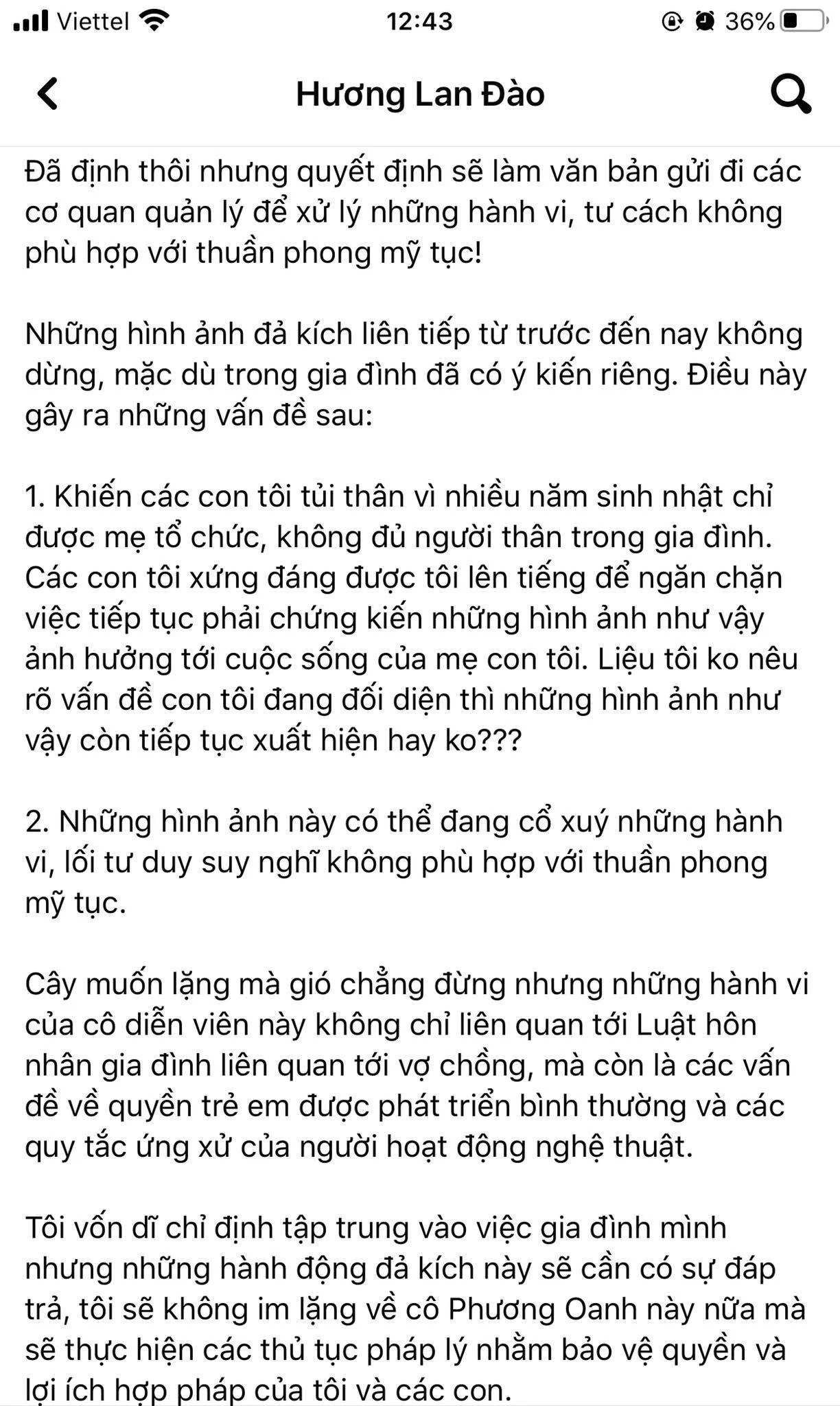 Bài đăng của bà Đào Lan Hương sau tiệc sinh nhật hoành tráng của Phương Oanh.