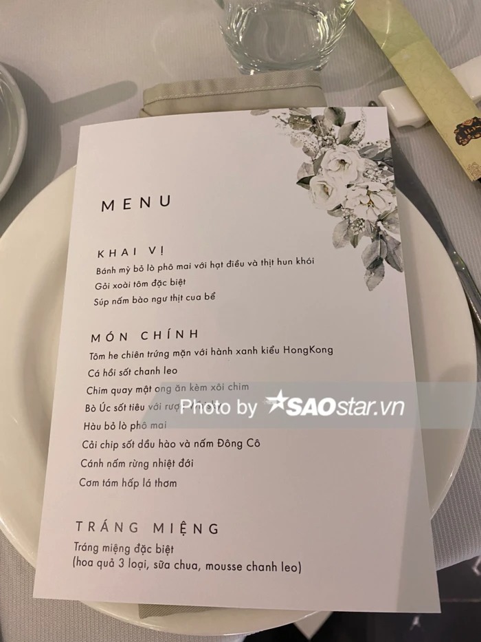 Thực đơn trong tiệc cưới tại Hà Nội của Diệu Nhi và Anh Tú được cặp đôi chăm chút kỹ lưỡng. Ảnh: Saostar