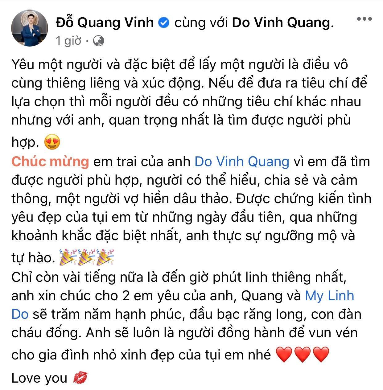Cậu cả nhà bầu Hiển chia sẻ về em dâu Đỗ Mỹ Linh ngay trước thềm hôn lễ