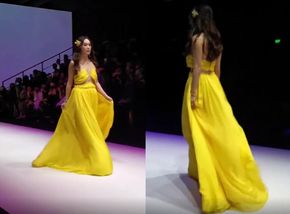 Ôn Bích Hà thả dáng trên sàn catwalk, ảnh chưa chỉnh sửa để lộ nhan sắc thật - Ảnh 2