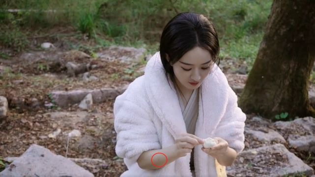 Vết sẹo hoặc bầm tím trên tay Triệu Lệ Dĩnh rất rõ.