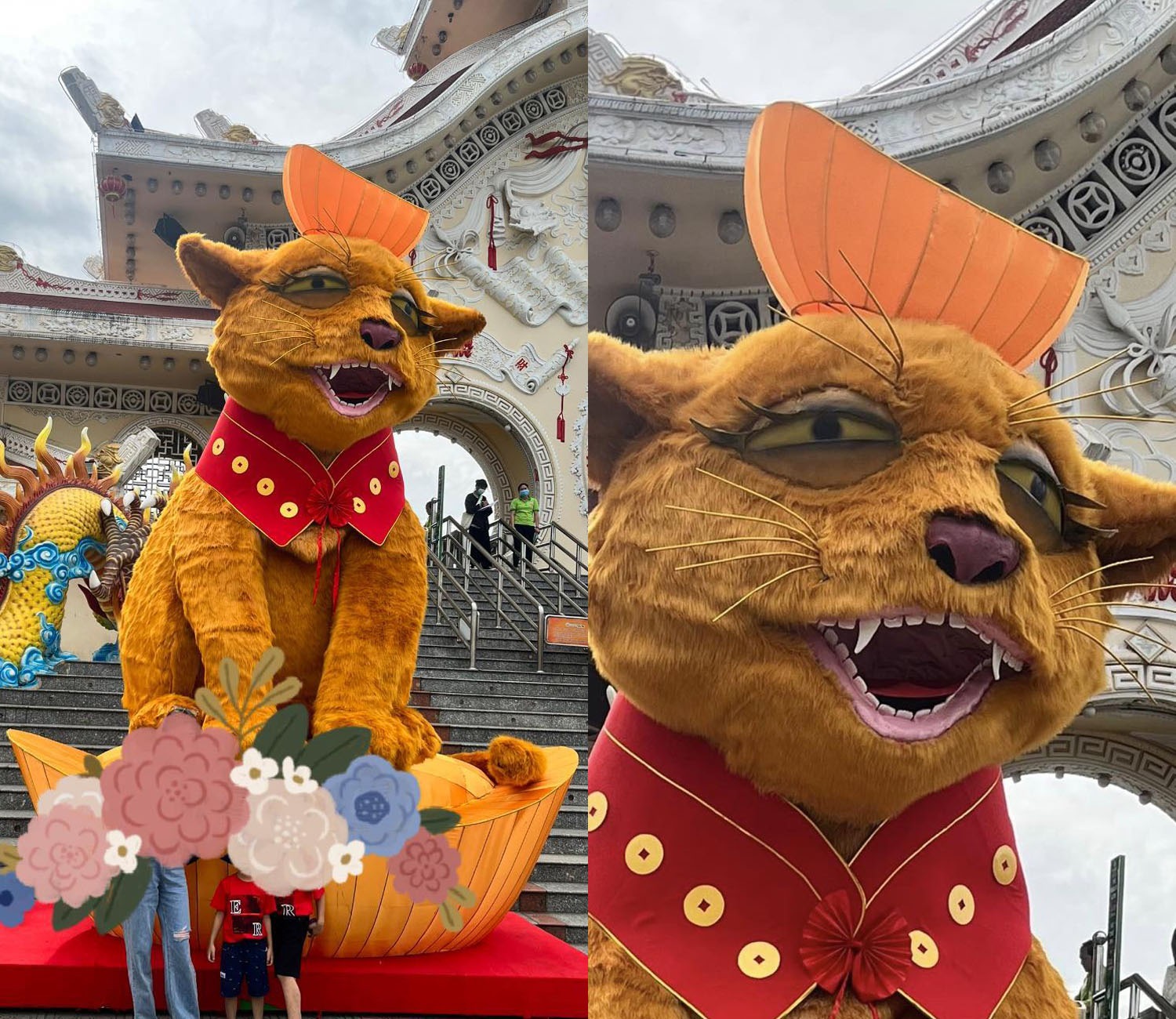 Tượng mèo tại công viên Suối Tiên, TP.HCM cũng khiến CDM được phen cười chảy nước mắt vì gương mặt quá hài hước, đôi mắt thâm quầng như đang buồn ngủ.