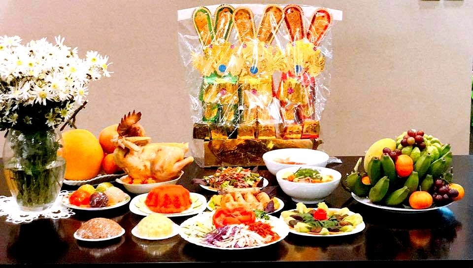 Mâm cúng ông Công ông Táo đơn giản.