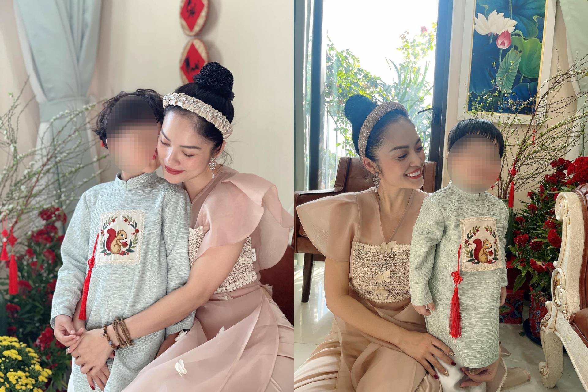 Dương Cẩm Lynh rạng rỡ bên 2 con dịp Tết Quý Mão 2023.