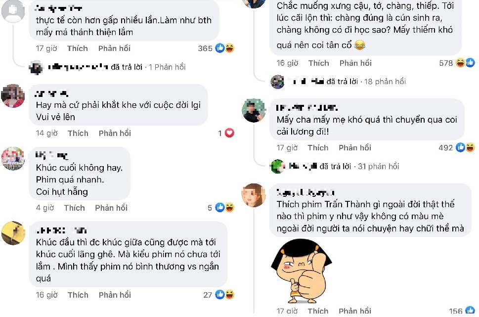 Rất nhiều CDM ủng hộ quan điểm làm phim của Trấn Thành. Ảnh chụp màn hình