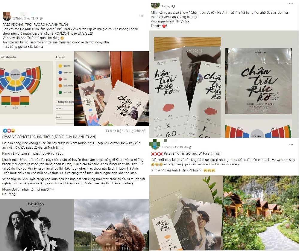 Hàng loạt vé concert 'Chân trời rực rỡ' ở nhiều thứ hạng được rao bán. Ảnh chụp màn hình