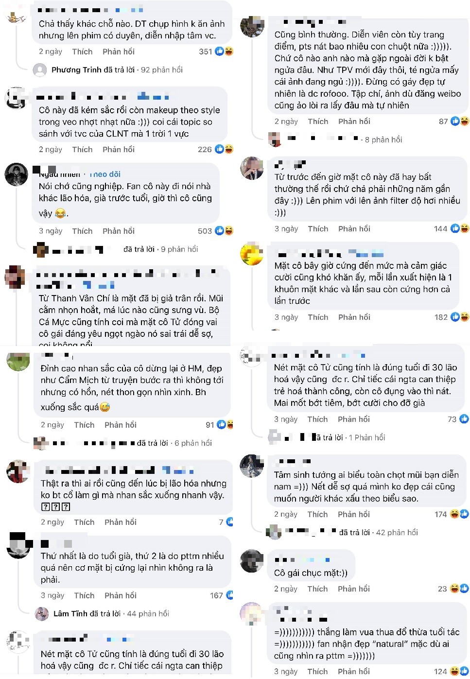 Một số bình luận mà CDM dành cho nhan sắc Dương Tử. Ảnh chụp màn hình