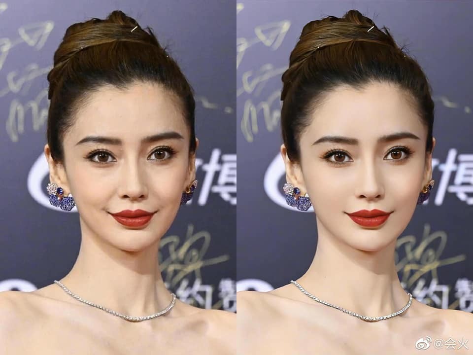 Chẳng có gì phải bàn cãi khi nói bức ảnh đã qua chỉnh sửa của Angela Baby quá giả trân vì bị mài phẳng mọi đường nét. Thêm chút rãnh cười, thêm chút khóe miệng, khóe môi, cô ấy sinh động và khí chất hơn hẳn.